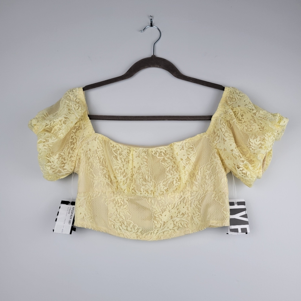HYFVE Yellow Lace Puff Sleeve Crop Top Sz L‎